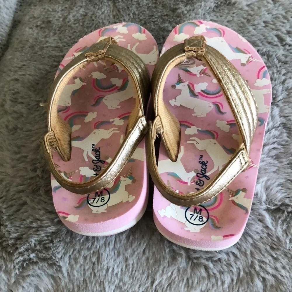 Unicorn pink and gold toddler flip flops